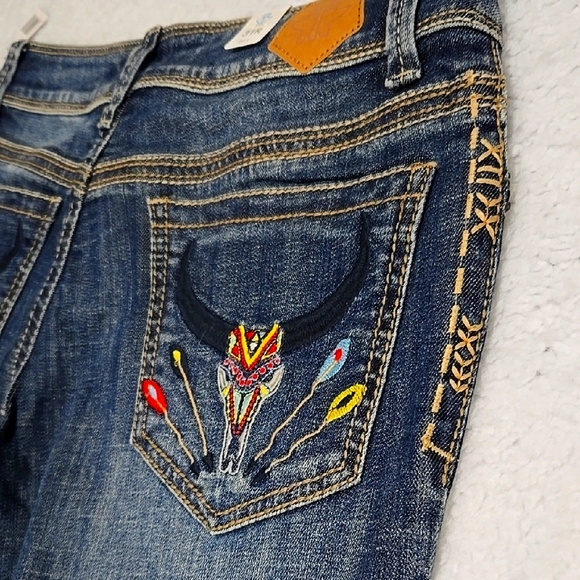 Tin Haul Blue Boot Cut Jeans with Floral Embroidery - Picture 2 of 7